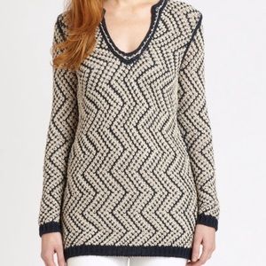 Tory Burch Ricki Crochet Navy Tunic Knit Sweater Top Small